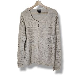 Tan Crochet Knit Cardigan Size 1X Designers Studio Originals